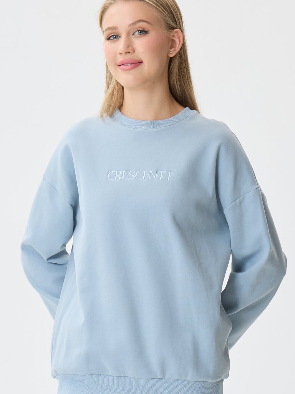 Crescentt Blue Lounge Set Soft Cotton Fleece Matching Set Cozy Loungewear